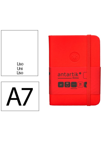 Cuaderno con gomilla antartik notes tapa dura a7 hojas lisas rojo 80 hojas 80 gr fsc