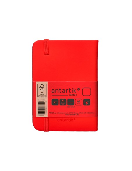 Cuaderno con gomilla antartik notes tapa dura a7 hojas lisas rojo 80 hojas 80 gr fsc