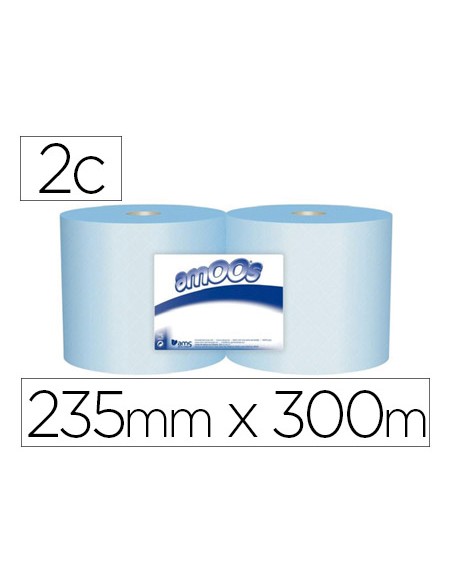 Papel secamanos industrial amoos 2 capas 222 mm x 300 m color azul paquete de 2 rollos