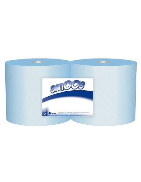 Papel secamanos industrial amoos 2 capas 222 mm x 300 m color azul paquete de 2 rollos