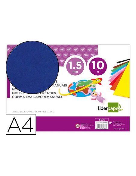 Goma eva liderpapel din a4 60g/m2 espesor 1,5mm azul paquete de 10 hojas