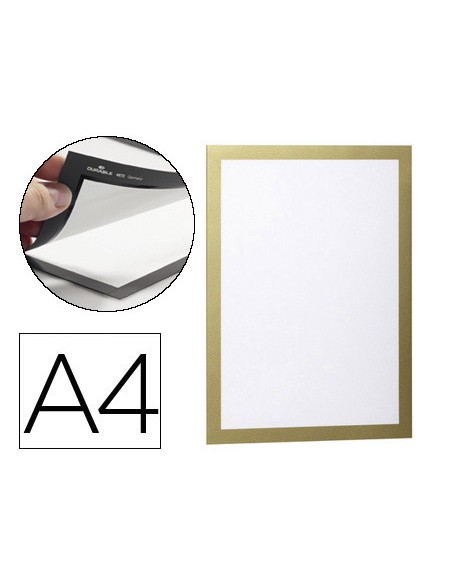 Marco porta anuncios durable pp magnetico din a4 dorso adhesivo removible color oro pack de 2 unidades