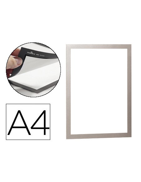 Marco porta anuncios durable pp magnetico din a4 dorso adhesivo removible color plata pack de 2 unidades