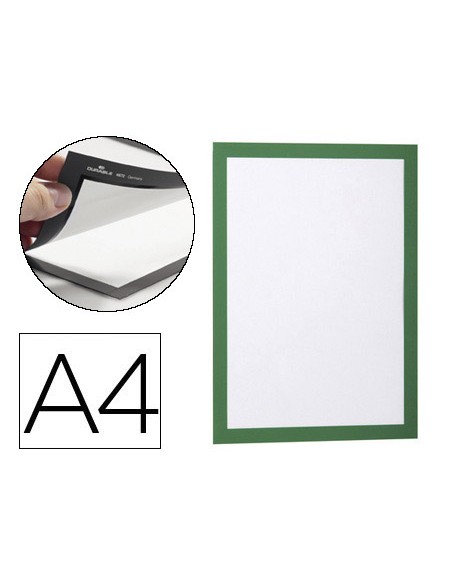 Marco porta anuncios durable duraframe adhesivo removible din a4 color verde pack de 2 unidades
