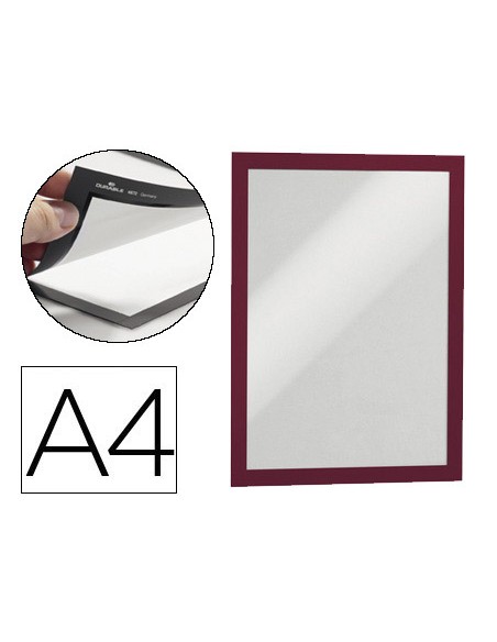 Marco porta anuncios durable pp magnetico din a4 dorso adhesivo removible color rojo pack de 2 unidades