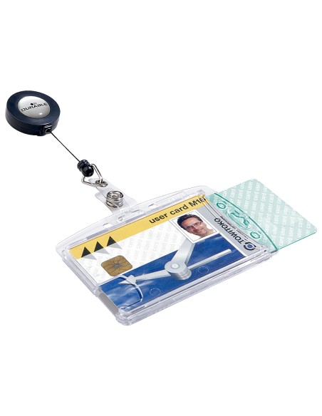Identificador con cordon extensible durable para 2 tarjetas vertical/horizontal 54x85 mm