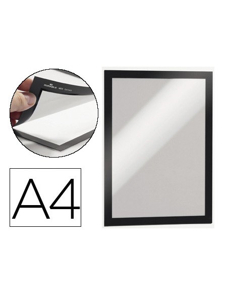 Marco porta anuncios durable pp magnetico din a4 dorso adhesivo removible color negro pack de 2 unidades