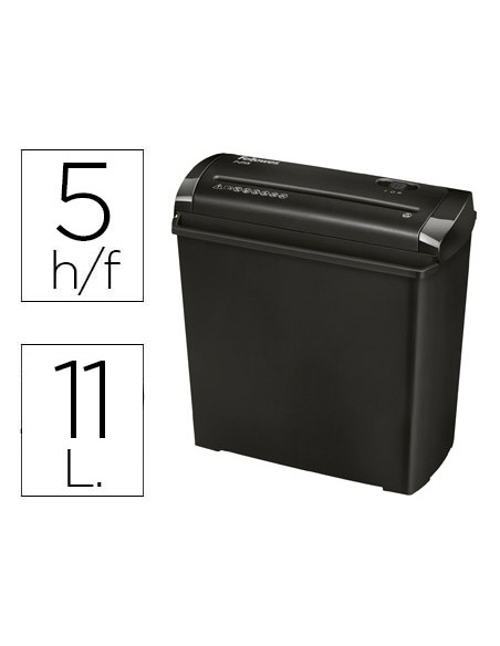 Destructora de documentos fellowes p-25s capacidad de corte 5 hojas corte en tiras papelera 11 litros