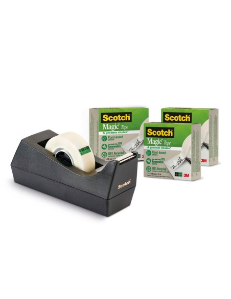 Portarrollo sobremesa scotch c38 color negro incluye 3 cintas scotch magic 33 m x 19 mm