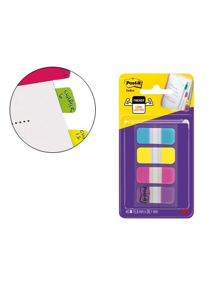 Banderitas separadoras rigidas dispensador 4 colores amarillo azul rosa y violeta post-it index 676-aypv-eu