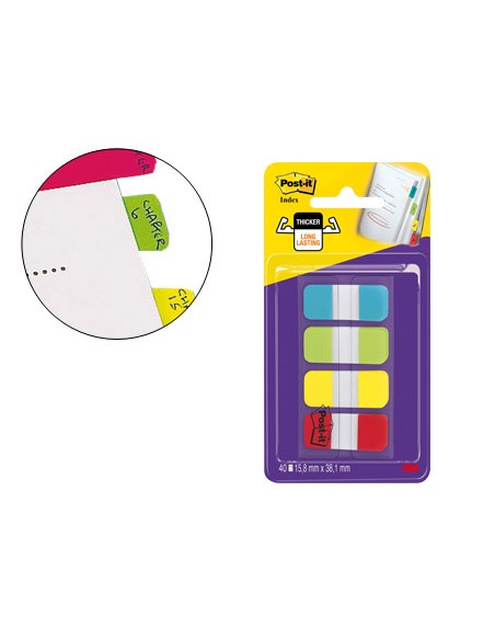 Banderitas separadoras rigidas dispensador 4 colores amarillo azul lima y rojo post-it index 676-alyr-eu