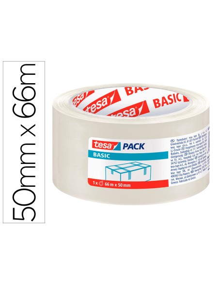 Cinta adhesiva tesa transparente basic 66 m x 50 mm para embalaje