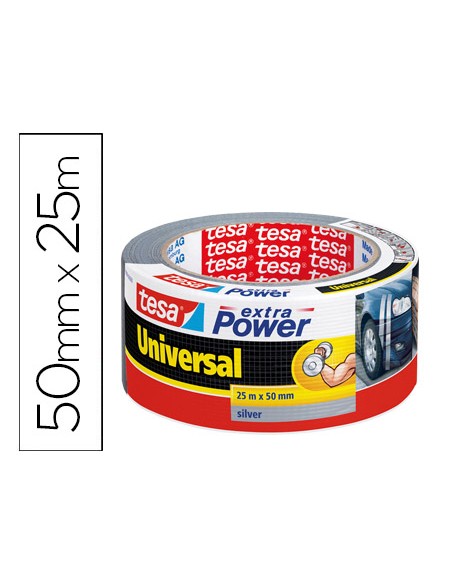 Cinta adhesiva tesa americana 25 m x 50 mm extra power color plata