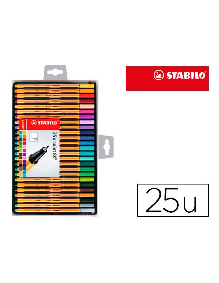 Rotulador stabilo punta de fibra point 88 estuche de 25 unidades colores surtidos