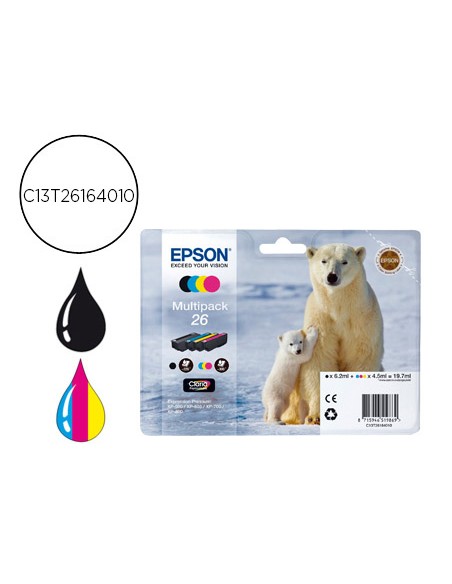 Ink-jet epson 26xp 600 / 605 / 700 / 800 amarillo cian magenta negro 300 pag