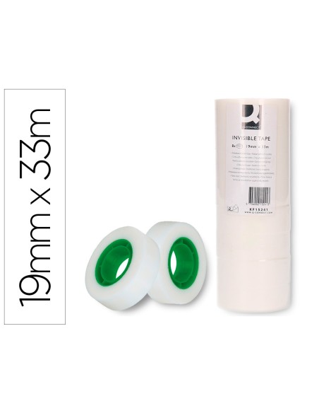 Cinta adhesiva q-connect invisible 33 m x 19 mm pack de 8 unidades