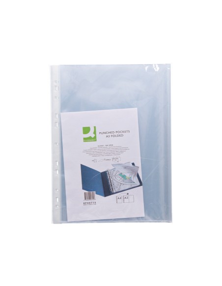 Funda multitaladro q-connect din a3 apaisada 80 micras cristal con apertura superior - bolsa de 10