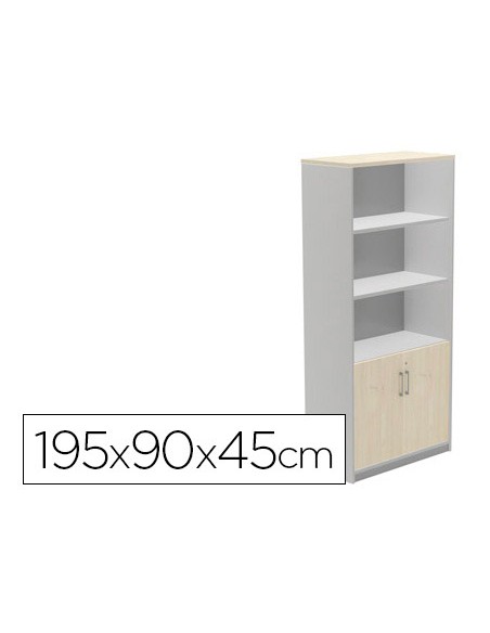 Armario rocada con cuatro estante y dos puertas inferiores serie store 195x90x45 cm acabado gris/haya