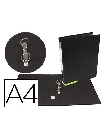 Carpeta de 2 anillas 25 mm mixtas liderpapel a4 forrado color system con ollao y tarjetero negro