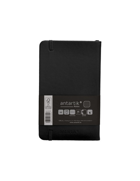 Cuaderno con gomilla antartik notes tapa dura a6 hojas cuadricula negro 100 hojas 80 gr fsc