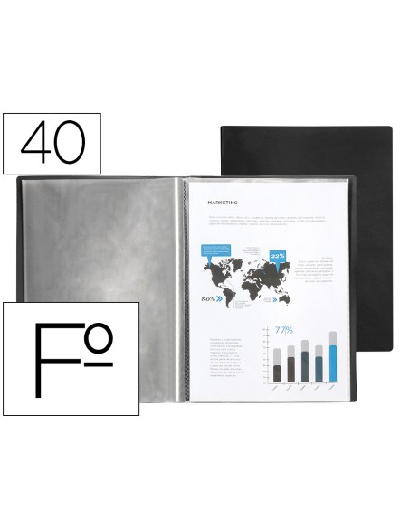 Carpeta liderpapel escaparate 40 fundas plastico folio negro