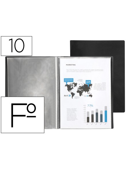 Carpeta liderpapel escaparate 10 fundas plastico folio negro