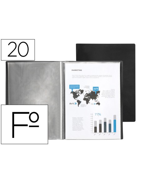 Carpeta liderpapel escaparate 20 fundas plastico folio negro