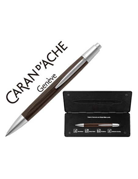 Boligrafo caran d'ache alchemix cuerpo madera wenge adornos cromados brillante con estuche punta media