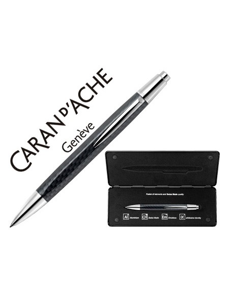 Boligrafo caran d'ache alchemix cuerpo fibra de carbono adornos cromados brillante con estuche punta