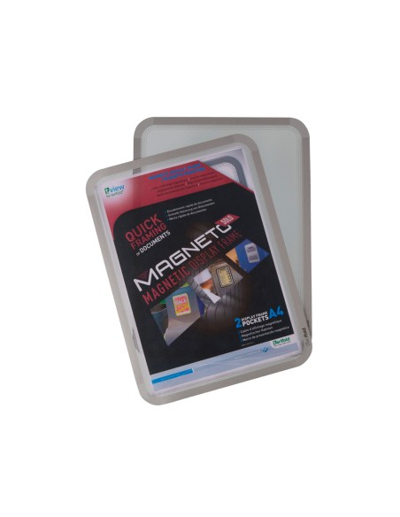 Marco porta anuncios djois magneto din a4 con 4 bandas magneticas en el dorso color plata pack de 2 unidades