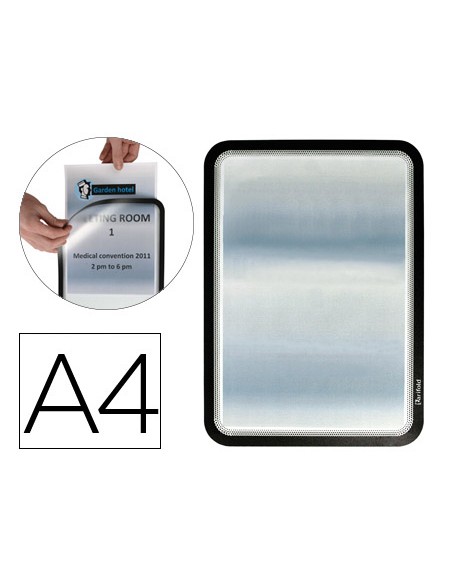 Marco porta anuncios djois magneto din a4 dorso adhesivo removible color negro pack de 2 unidades