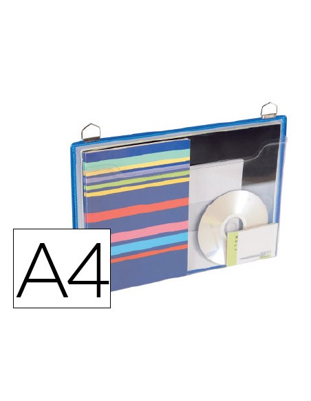 Funda para colgar djois din a4 anilla metalica formato horizontal pack de 5 unidades color azul