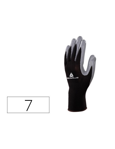 Guantes deltaplus de punto poliester palma de nitrilo especial para mecanica grasas aceites negro-gris talla 7