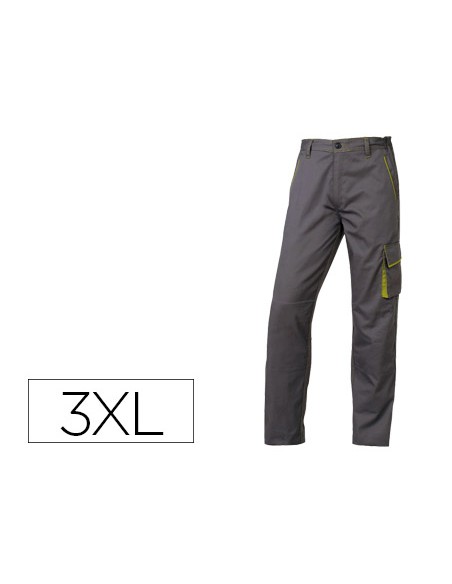 Pantalon de trabajo deltaplus cintura ajustable 5 bolsillos color gris verde talla 3xl