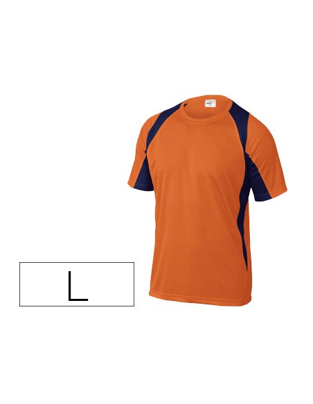 Camiseta deltaplus poliester manga corta cuello redondo tratamiento secado rapido color naranja-marino talla l
