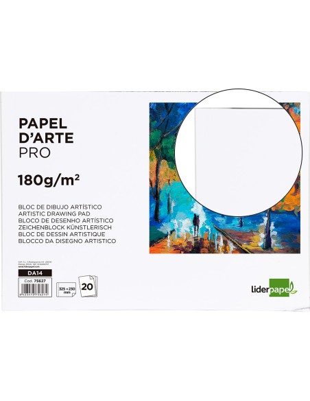 Bloc dibujo liderpapel artistico encolado 230x325mm 20 hojas 180 g/m2 sin recuadro