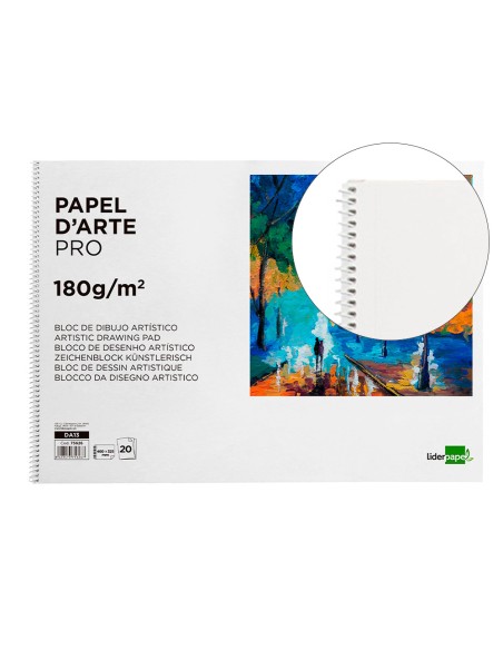 Bloc dibujo liderpapel artistico espiral 460x325mm 20 hojas 180gr/m2 sin recuadro perforado