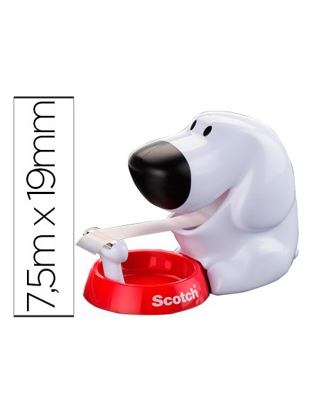 Portarrollo sobremesa scotch doggy 8,9 m x 19 mm incluye rollo de cinta adhesiva magic