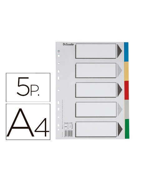 Separador esselte plastico juego de 5 separadores din a4 con 5 colores multitaladro