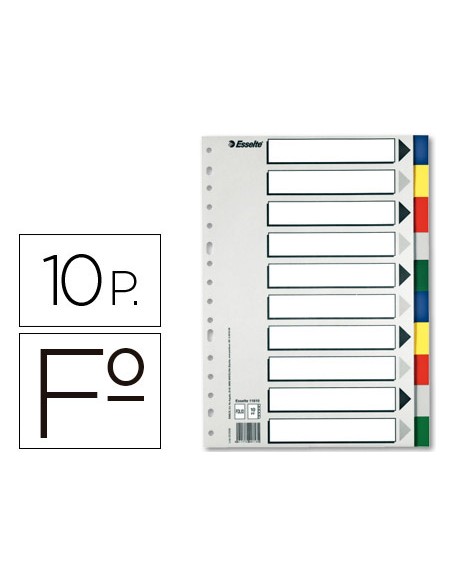 Separador esselte plastico juego de 10 separadores folio con 5 colores multitaladro