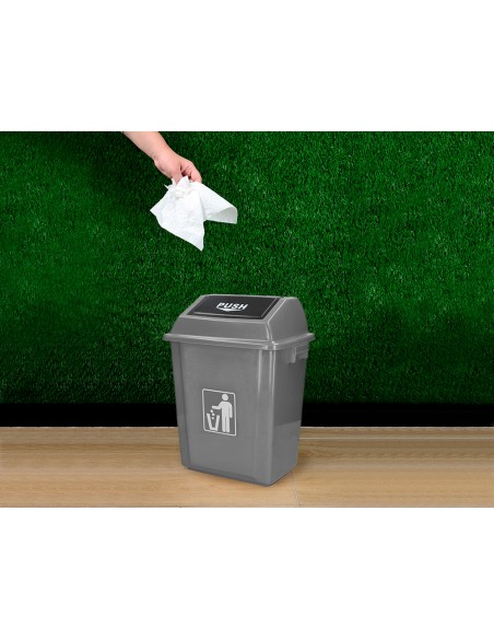 Papelera contenedor q-connect plastico con tapa de balancin 20 litros gris 340x240x450 mm