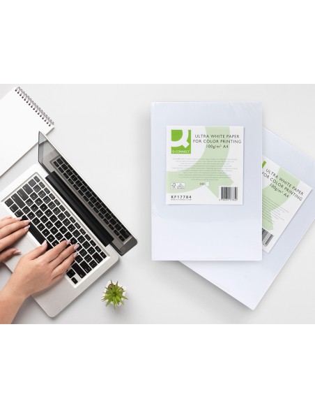 Papel fotocopiadora q-connect ultra white din a4 100 gramos paquete de 500 hojas