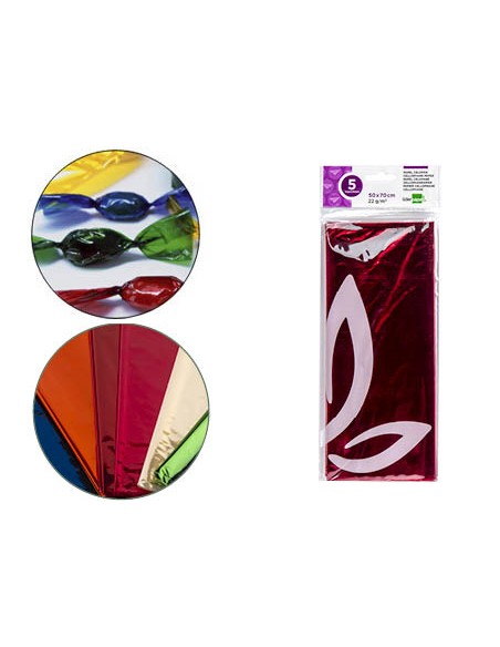 Papel celofan liderpapel 50x70 cm 22 g bolsa de 5 hojas rosa