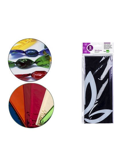 Papel celofan liderpapel 50x70 cm 22 g bolsa de 5 hojas violeta