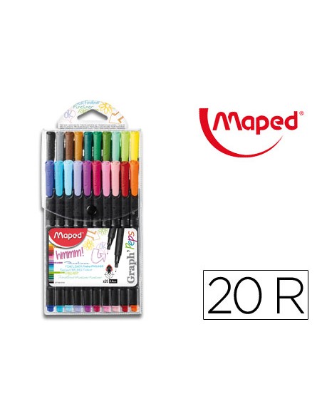 Rotulador maped punta de metal graph peps fine liner estuche de 20 colores surtidos