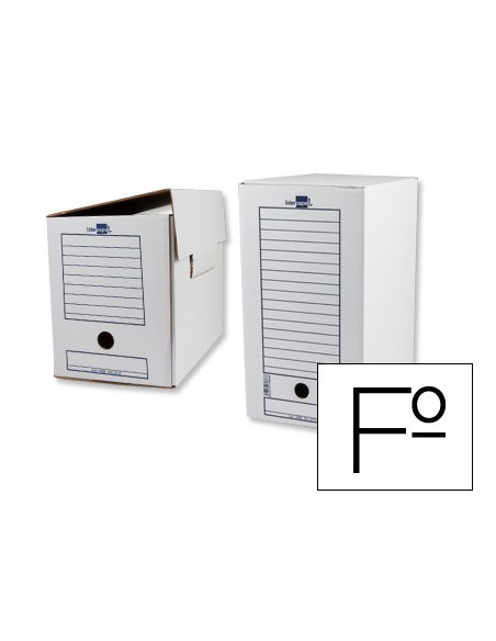 Caja archivo definitivo liderpapel folio doble ancho carton reciclado 400g/m2 lomo 200 mm blanco 367x200x251 mm