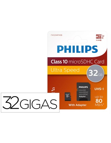 Memoria sdhc micro philips 32gb class 10 con...