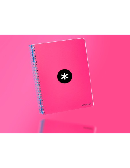 Cuaderno espiral antartik a4 micro tapa dura 80h 100 gr cuadro 5mm sin bandas 4 taladros color rosa fluor