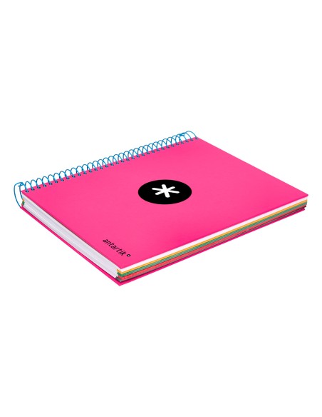 Cuaderno espiral a5 micro antartik tapa forrada 120h 90 gr cuadro 5mm 5 banda s 6 taladros color rosa