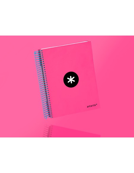 Cuaderno espiral a5 micro antartik tapa forrada 120h 90 gr cuadro 5mm 5 banda s 6 taladros color rosa